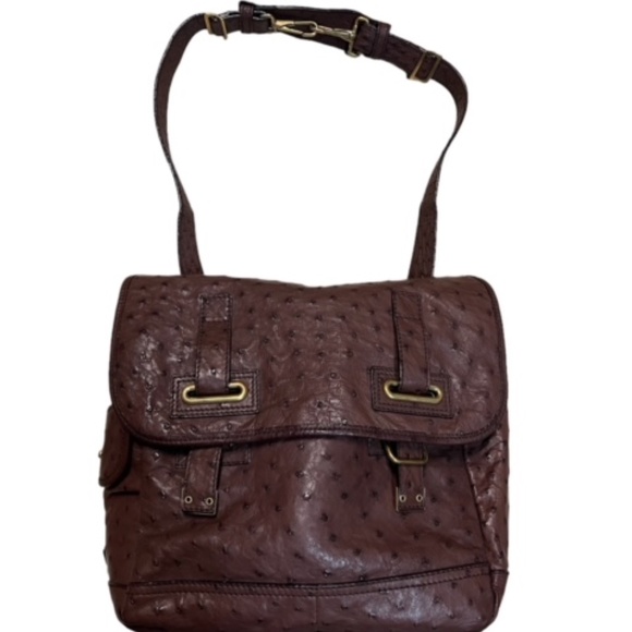 YSL Medium Ostrich Besace Bag, Brown, NEVER USED